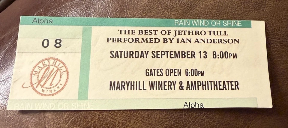IAN ANDERSON OF JETHRO TULL RARE UNUSED CONCERT TICKET GOLDENDALE, WA 09/13/2014 - Image 1 of 1