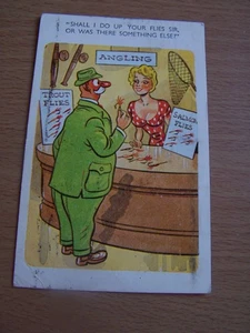 Comic Vintage Postkarte frecher Fischereiladen am Meer Angeln 1956 Jester Edition - Bild 1 von 2