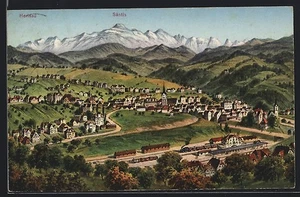 Herisau, Ortsansicht mit Bahnhof und Säntis, Ansichtskarte  - Bild 1 von 2