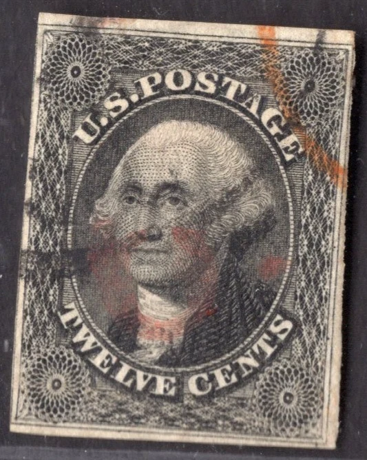 EE. UU. 1851 DOCE CENTAVOS WASHINGTON SCOTT #17 MÁRGENES CLAROS Y LUZ CANCELAR MUY BIEN Foto 1 de 2