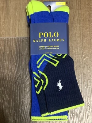 NUEVO CON ETIQUETAS Para hombres 10-13 Polo Ralph Lauren Para Hombres Paquete de 3 Calcetines Clásicos Deportivos Crew Azul Marino Foto 1 de 3