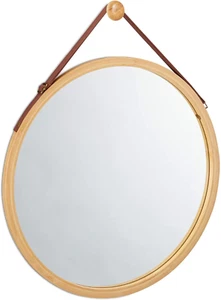 NNEDSZ HOME Hanging Round Wall Mirror 45 cm - Solid Bamboo Frame and Adjustable - Picture 1 of 9
