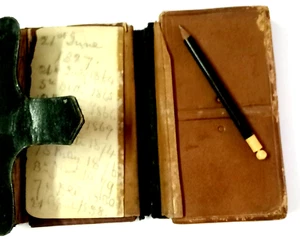 OLD Black Leather rectangular Pocket Diary , with Pencil  ,size 8.2 x 5 x 1 cm - Picture 1 of 9