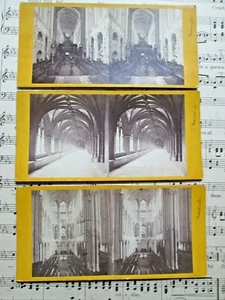 3 1860's Yellow Mount Square Cornered Stereoviews All Norwich Cathedral England - Picture 1 of 4