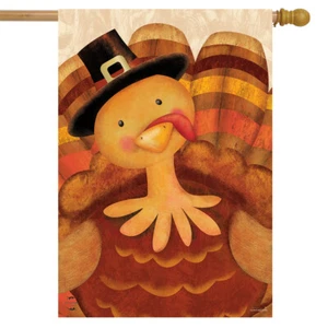 Thanksgiving Turkey House Flag Tom Holiday Pilgrim Hat 28" x 40" Briarwood Lane - Picture 1 of 4