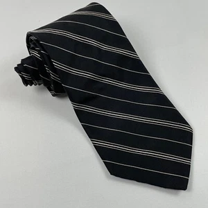 Ike Behar Men's 100% Silk Necktie Black with silver stripes tie L57 W4 - Picture 1 of 10
