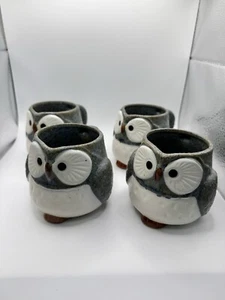 Lote de 4 tazas de té de cerámica Kotobuki de búho hechas en Japón - Imagen 1 de 9