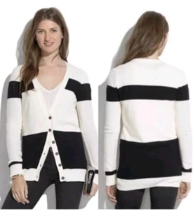 MADEWELL Inlet Cardigan Sweater Black White Stripe Button Down Size XS - Picture 1 of 11
