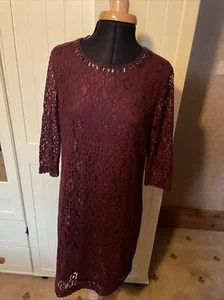ESPRIT Ladies Dark Purple Lace Cotton Blend 3/4 Sleeve Lined Short Dress Size 10 - Picture 1 of 10
