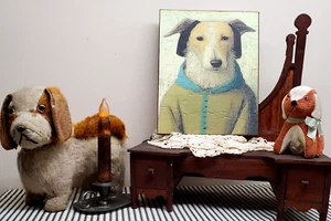 FOLK COLONIAL REPRODUCTION MEDIEVAL PRIMITIVE VINTAGE STYLE DOG SERIES #1 SIGN - Picture 1 of 8