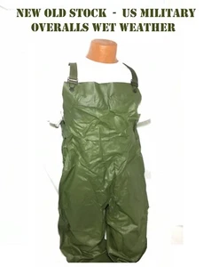 VINTAGE VIETNAM ERA US MILITARY RAIN WET WEATHER FIELD PANTS OVERALLS BIBS M NOS - Picture 1 of 11