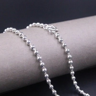 Collar de plata pura 999 para mujer cadena de eslabones con cuentas de 4 mm de ancho de 18 pulgadas de largo Foto 1 de 4