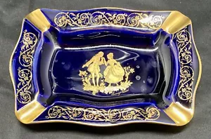 BEAUTY FRENCH LIMOGES CASTEL POSACENERE COBALTO ORO 22K & BLU 6,7" c1970 Excel - Foto 1 di 4