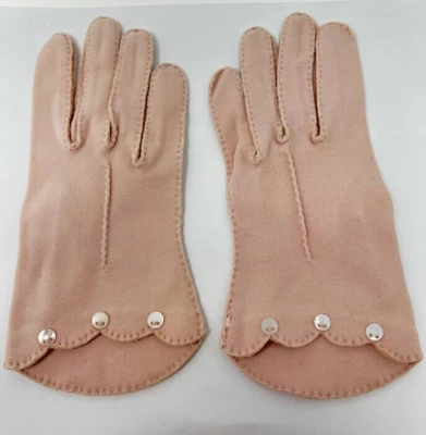 Vintage Womens Ladies Gloves Pink With Buttons - Image 1 of 4