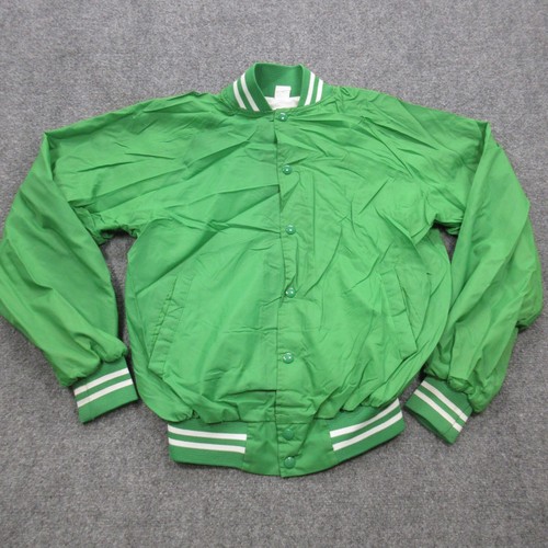Giacca Vintage Uomo Media Verde Nylon Bomber Manica Lunga Pista Coach Snap Front Coat