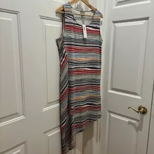 Chico's Dress NWT Size 2 Sleek Stripe Harmony Mixed-Stripe Raspberry Radiance - Picture 1 of 5