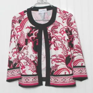 Joseph Ribkoff Red Black 3/4 Sleeve Hook Eye LIned Poly Cardigan Jacket 10 - Picture 1 of 8