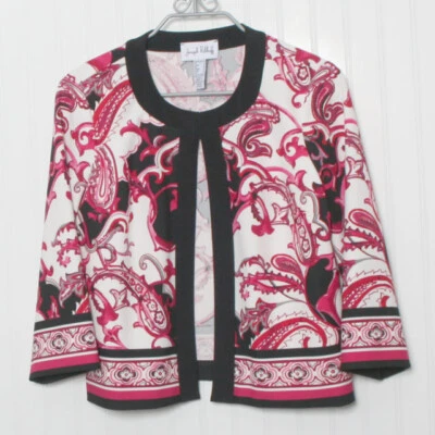 Joseph Ribkoff Red Black 3/4 Sleeve Hook Eye LIned Poly Cardigan Jacket 10 - Image 1 of 4