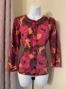 Talbots Purple Mauve Floral 100% Cashmere Cardigan Sweater, Women's Medium - Picture 1 of 9