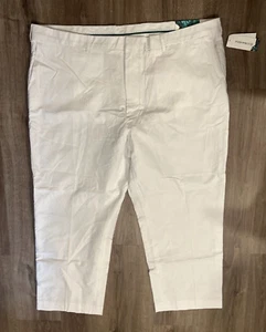 Cubavera Mens Cotton-Linen Flat Front Textured Pants, Bright White Size 46x28 - Picture 1 of 8