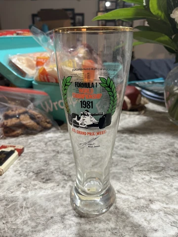 Vintage Alan Jones Formula 1 World Championship 1981 Pilsner Glass F1 Beer Cover