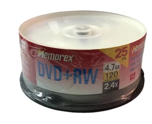 Memorex 4.7GB 2.4x 120 Minutes DVD+RW 25-Pack Spindle Opened. Has 24 In Pack - Picture 1 of 3