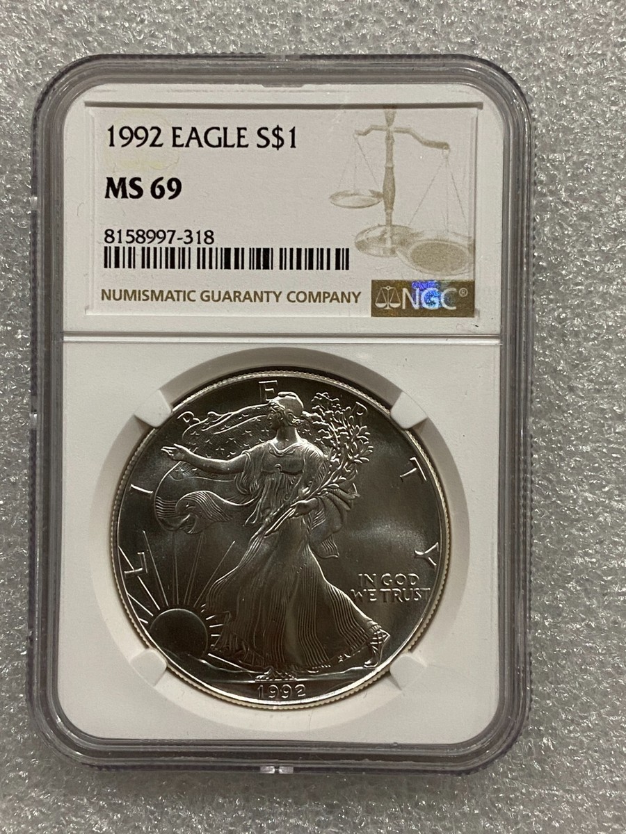 American Eagle MS 69 Graded 1992 Silver Bullion Coins for