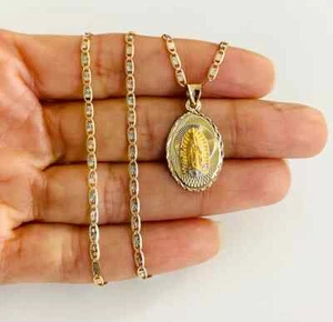14K Solid Gold Virgin Mary Guadalupe Pendant Necklace - 22" Chain-3T Gold- PT330 - Picture 1 of 9