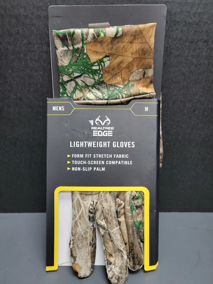 RealTree Edge Leaf Camo Lightweight Gloves Form Fit Non Slip Palm Mens Med. New! - Image 1 of 2
