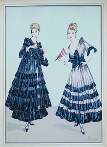 Antik Mode Druck Le Style Parisien, Abendkleid & Mantel Schablonendruck 1915 - Bild 1 von 3