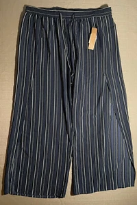 NEW RACHEL ROY $109 Women’s 2X Navy Blue Drawstring White Striped Wide Leg Pants - Picture 1 of 10