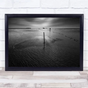 Black & White Water Ocean Beach Pole Sky Landscape Wall Art Print - Picture 1 of 3