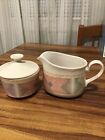 Vtg Corning Creamer And Sugar Bowl With Lid 81Ty Aztec Pottery Design