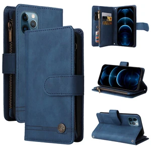 Zipper PU Leather Flip Wallet Case Phone Case Cover for iPhone 12 13 Pro Max 12 - Picture 1 of 17