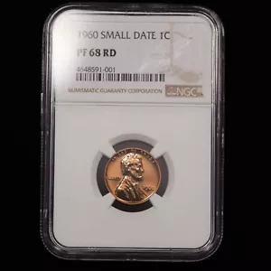 1960 SMALL DATE Proof Lincoln Memorial Cent 1c - NGC GRADED PF 68 RD - Bild 1 von 4