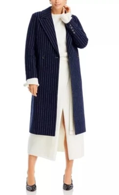 Abrigo para mujer AQUA mezcla de lana doble botonadura pequeño azul marino cuello a rayas Foto 1 de 4