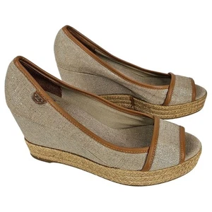 TORY BURCH WOMEN'S BEIGE / BROWN MAJORICA 5" WEDGE HEEL ESPADRILLE SIZE 8 (38.5) - Picture 1 of 14