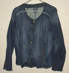 Lucky Brand Women’s Size 3X Denim Frayed Adamson Jacket With Zippers Waist Leng - Picture 1 of 9