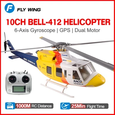 FlyWing BELL-412 RC Helicopter 10CH 6-axis Gyro M10N GPS Dual Motor RTF Aircraft - Image 1 of 4