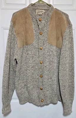 Suéter de lana de tiro vintage Cabela's gris beige marrón parches en el codo talla XL Foto 1 de 4