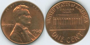 United States 1968 S 1 Cent Lincoln Memorial KM#201 Bronze - Picture 1 of 4