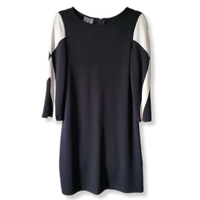 Muse Black Ivory Ponte Knit Dress 8 Shift Modern Minimal Career Corporate Chic - Image 1 of 4