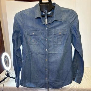 Camicia Vineyard Vines Dockman taglia 8 blu denim chambray bottoni yacht donna - Foto 1 di 9