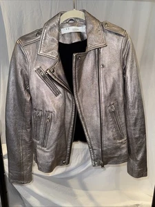 I R O Women’s Silver Biker Jacket 38 - Picture 1 of 14