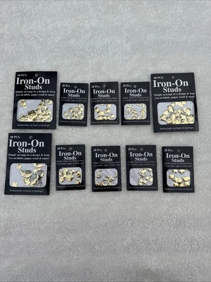 Lote de 10 Tachuelas Planchadas Moda Estrellas Doradas Corazón Luna Lágrima NUEVO Foto 1 de 4