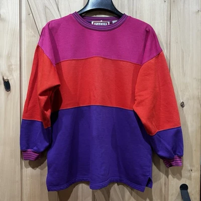 Vintage 90s Color Block Sweatshirt Pullover size Medium Pink Red Purple - Image 1 of 4