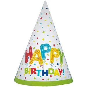 Unique Party - Ballon-Ärmel - Partyhütchen, Happy Birthday 8er-Pack - (SG37960) - Bild 1 von 2