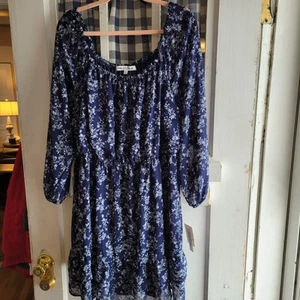 Wallflower Women's Blue Floral Long Sleeve Mini Dress Plus Size XXL NWT - Picture 1 of 6