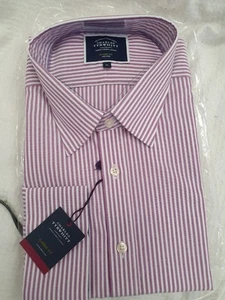 Charles Tyrwhitt LS Non-Iron Business Shirt Size XL Purple Bengal Stripe - Picture 1 of 7