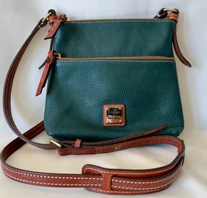 Dooney & Bourke Green Pebble Grain Leather Letter Carrier Crossbody Shoulder Bag - Picture 1 of 4